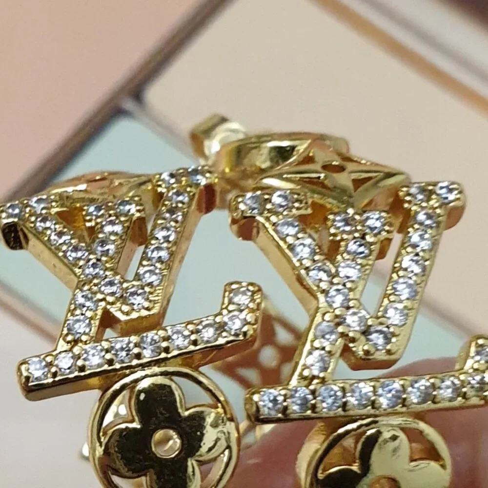 Gold Metal Louis Vuitton Dangle Crystals Earrings Fashion Women Jewelry Gift